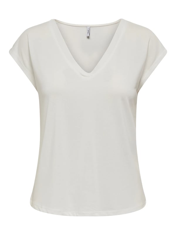 Only ONLFREE S/S MOD.V-NECK TOP JRS NOOS Beyaz Kadın T-Shirt