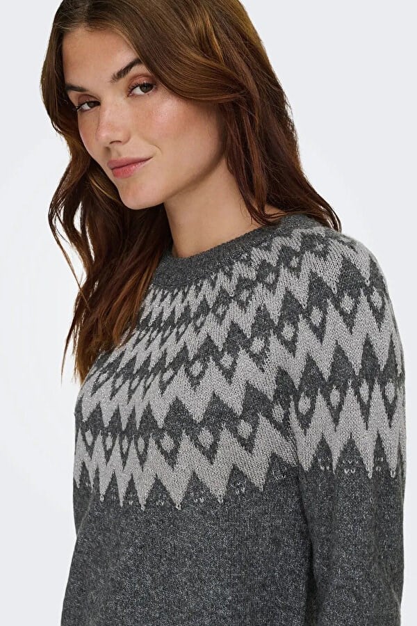 Only ONLFRY LS JQ GLITTER O-NECK CC KNT Antrasit Kadın Kazak