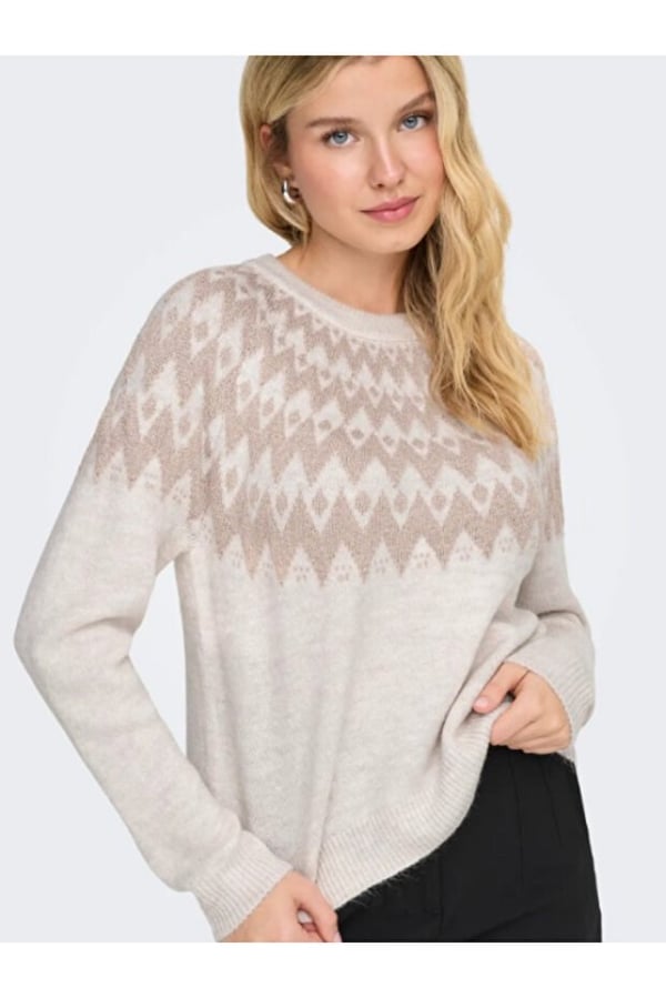 Only ONLFRY LS JQ GLITTER O-NECK CC KNT Bej Kadın Kazak