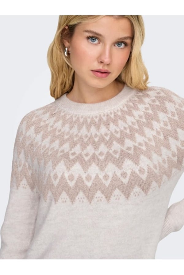 Only ONLFRY LS JQ GLITTER O-NECK CC KNT Bej Kadın Kazak