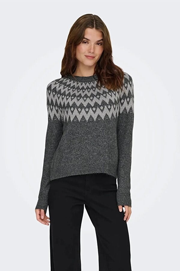Only ONLFRY LS JQ GLITTER O-NECK CC KNT Antrasit Kadın Kazak