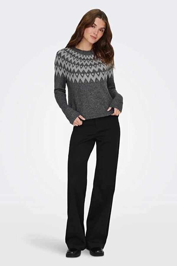 Only ONLFRY LS JQ GLITTER O-NECK CC KNT Antrasit Kadın Kazak