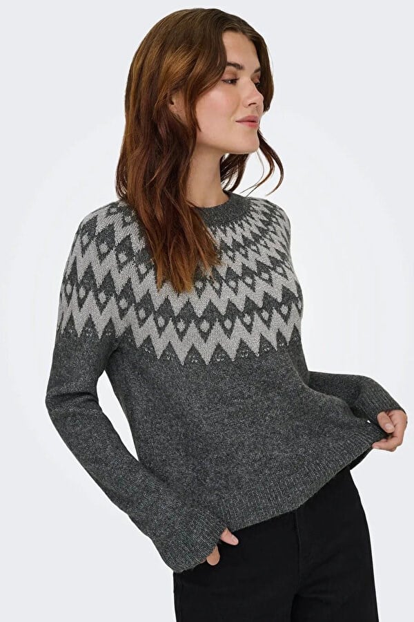 Only ONLFRY LS JQ GLITTER O-NECK CC KNT Antrasit Kadın Kazak