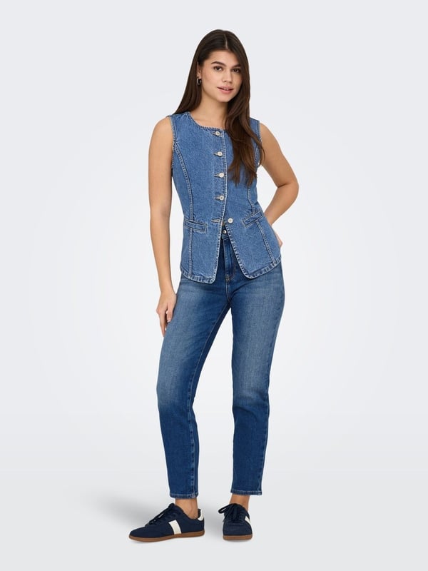 Only ONLGIULINA S/L BUTTON WAISTCOAT DNM Denim Kadın Yelek