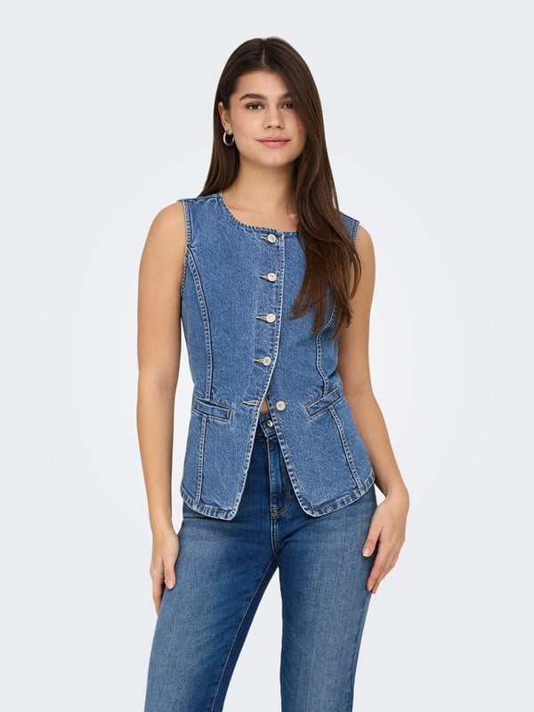 Only ONLGIULINA S/L BUTTON WAISTCOAT DNM Denim Kadın Yelek