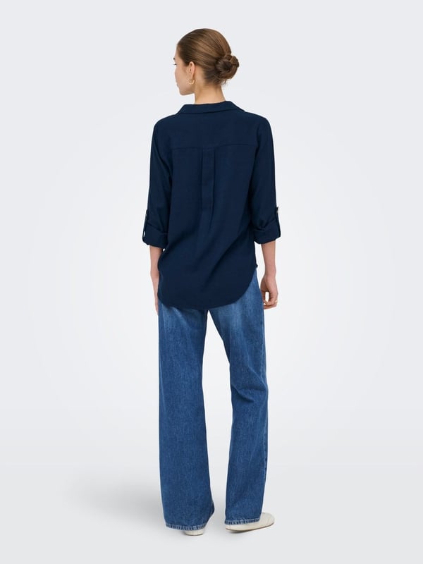 Only ONLGOA 3/4 STRAP LINEN BL SHIRT CC PNT Lacivert Kadın Gömlek