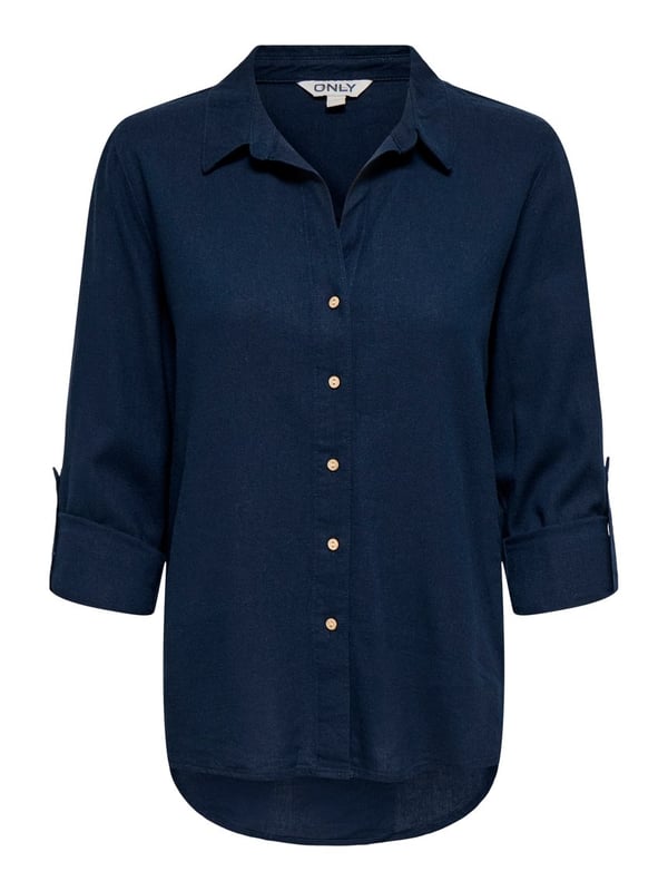 Only ONLGOA 3/4 STRAP LINEN BL SHIRT CC PNT Lacivert Kadın Gömlek