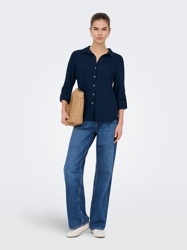 Only ONLGOA 3/4 STRAP LINEN BL SHIRT CC PNT Lacivert Kadın Gömlek
