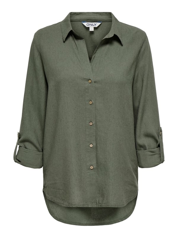 Only ONLGOA 3/4 STRAP LINEN BL SHIRT CC PNT Haki Kadın Gömlek