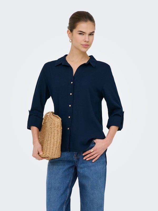 Only ONLGOA 3/4 STRAP LINEN BL SHIRT CC PNT Lacivert Kadın Gömlek