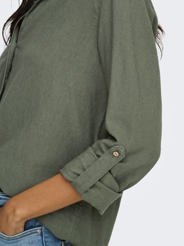 Only ONLGOA 3/4 STRAP LINEN BL SHIRT CC PNT Haki Kadın Gömlek