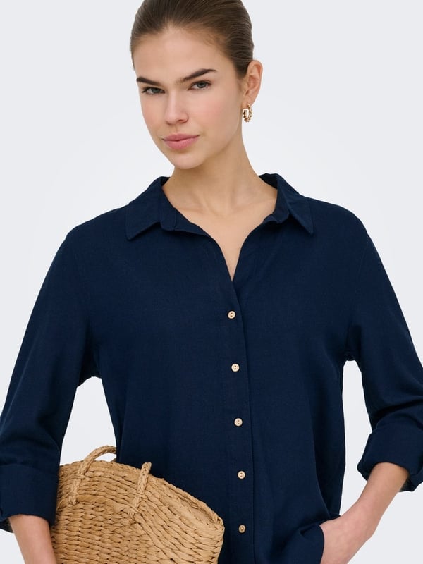 Only ONLGOA 3/4 STRAP LINEN BL SHIRT CC PNT Lacivert Kadın Gömlek