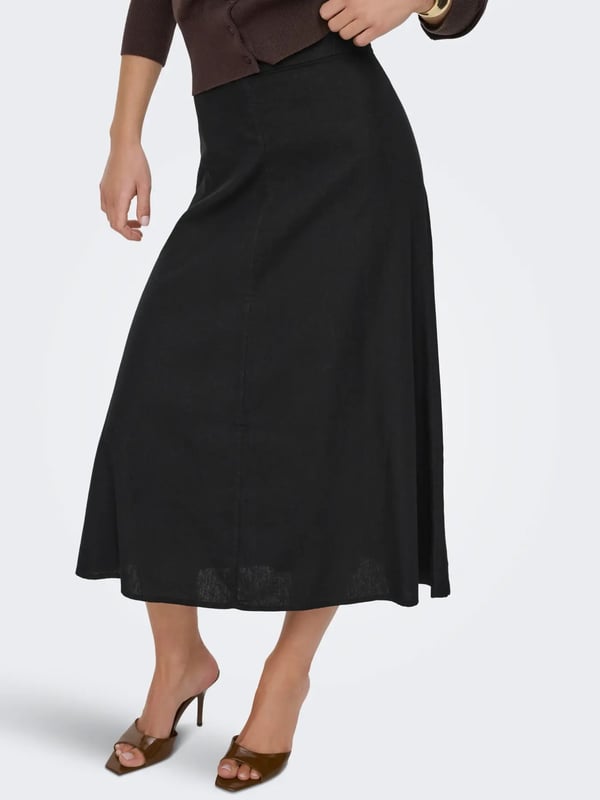 Only ONLGOA HW LINEN BL LONG SKIRT CC PNT Siyah Kadın Etek