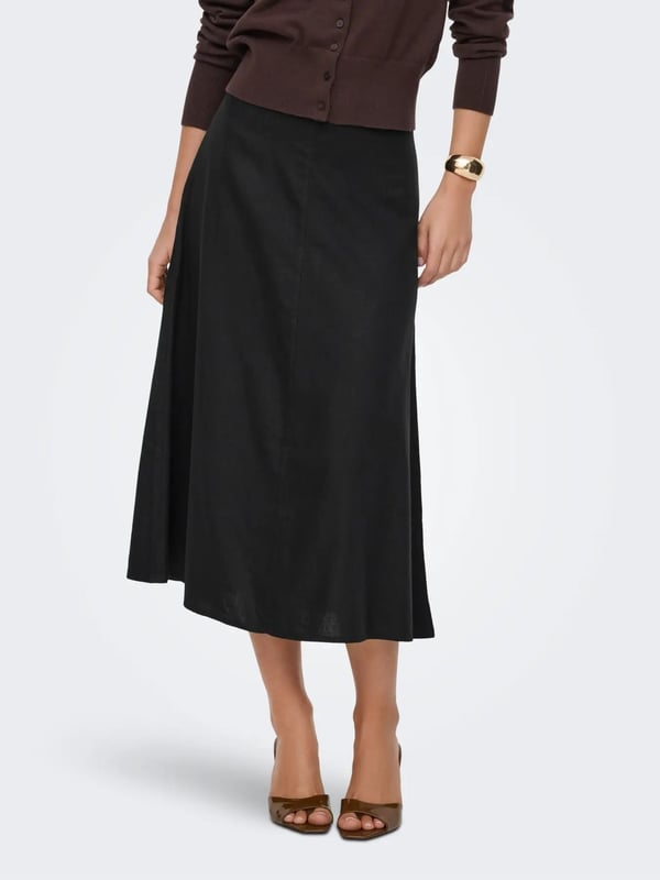 Only ONLGOA HW LINEN BL LONG SKIRT CC PNT Siyah Kadın Etek