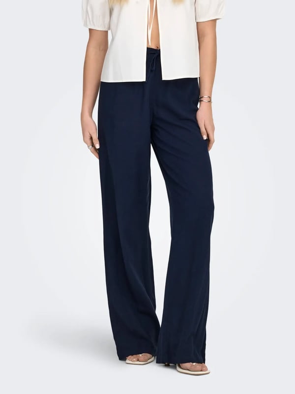 Only ONLGOA MW LINEN BL PULL-UP PANT CC PNT Lacivert Kadın Pantolon
