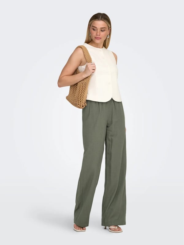 Only ONLGOA MW LINEN BL PULL-UP PANT CC PNT Haki Kadın Pantolon