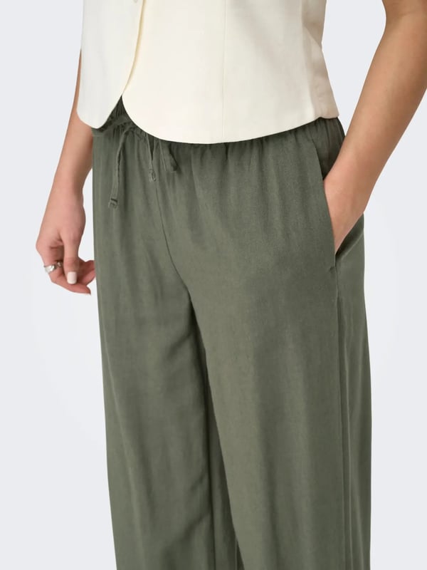 Only ONLGOA MW LINEN BL PULL-UP PANT CC PNT Haki Kadın Pantolon