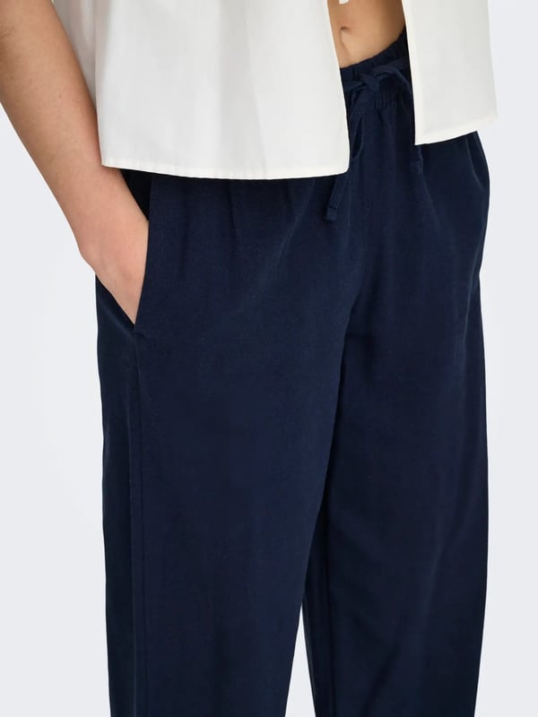 Only ONLGOA MW LINEN BL PULL-UP PANT CC PNT Lacivert Kadın Pantolon