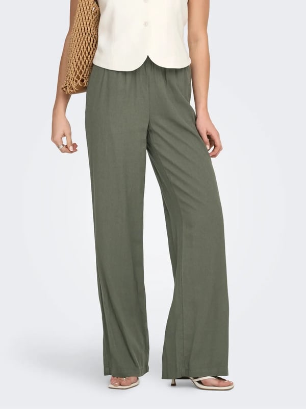 Only ONLGOA MW LINEN BL PULL-UP PANT CC PNT Haki Kadın Pantolon