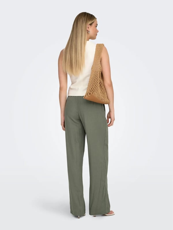 Only ONLGOA MW LINEN BL PULL-UP PANT CC PNT Haki Kadın Pantolon