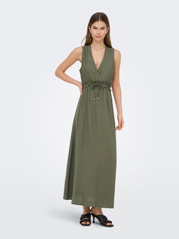 Only ONLGOA SL LINEN BL LONG DRESS CC PNT Haki Kadın Elbise