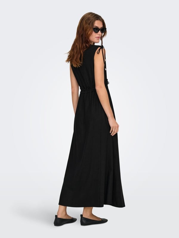 Only ONLGOA SL LINEN BL LONG DRESS CC PNT Siyah Kadın Elbise