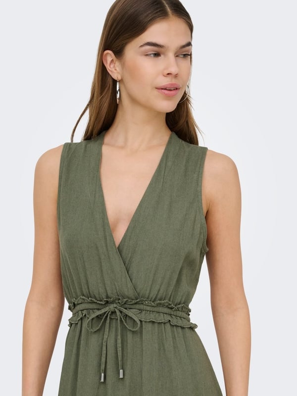 Only ONLGOA SL LINEN BL LONG DRESS CC PNT Haki Kadın Elbise