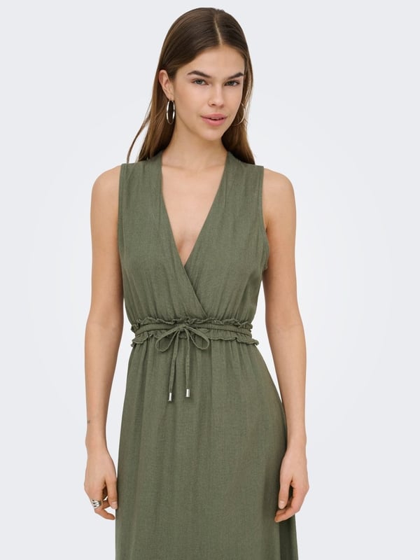 Only ONLGOA SL LINEN BL LONG DRESS CC PNT Haki Kadın Elbise