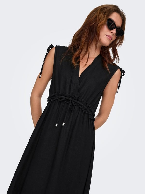 Only ONLGOA SL LINEN BL LONG DRESS CC PNT Siyah Kadın Elbise