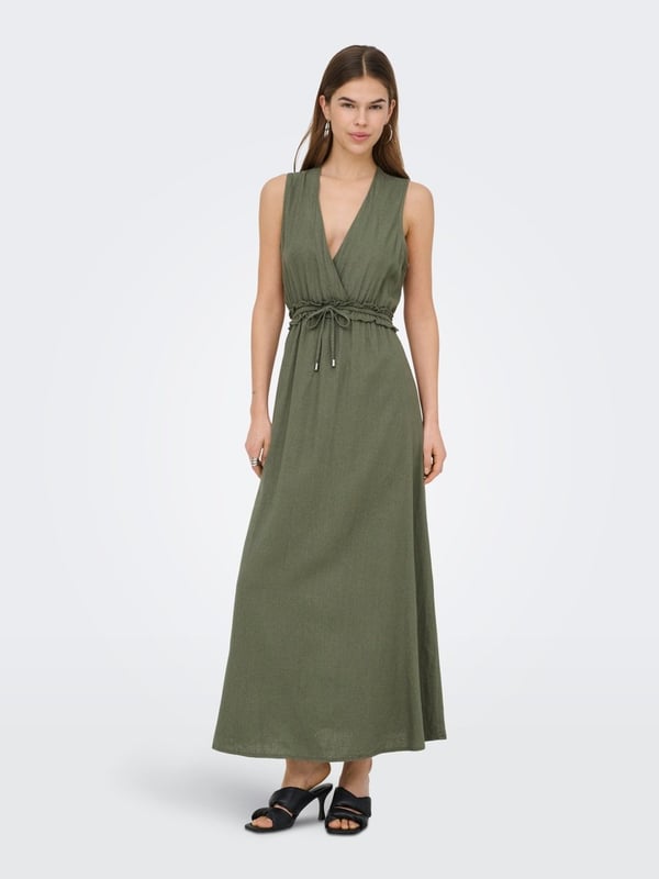 Only ONLGOA SL LINEN BL LONG DRESS CC PNT Haki Kadın Elbise