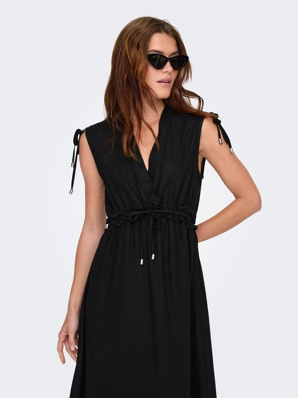 Only ONLGOA SL LINEN BL LONG DRESS CC PNT Siyah Kadın Elbise