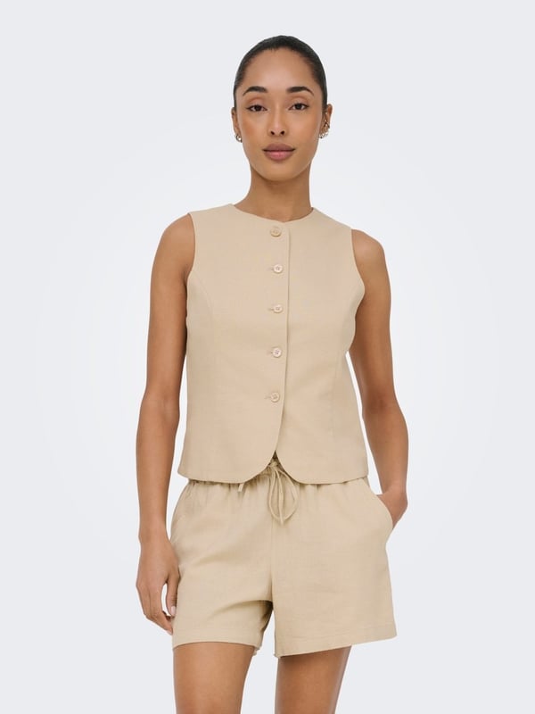 Only ONLGOA S/L LINEN BL WAISTCOAT CC TLR Bej Kadın Yelek