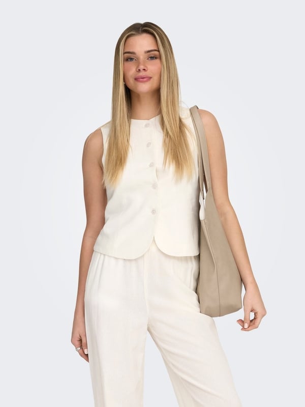 Only ONLGOA S/L LINEN BL WAISTCOAT CC TLR Beyaz Kadın Yelek