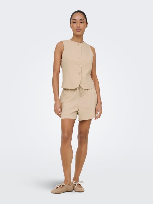 Only ONLGOA S/L LINEN BL WAISTCOAT CC TLR Bej Kadın Yelek