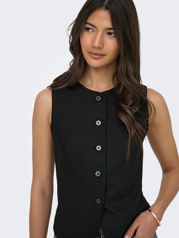 Only ONLGOA S/L LINEN BL WAISTCOAT CC TLR Siyah Kadın Yelek