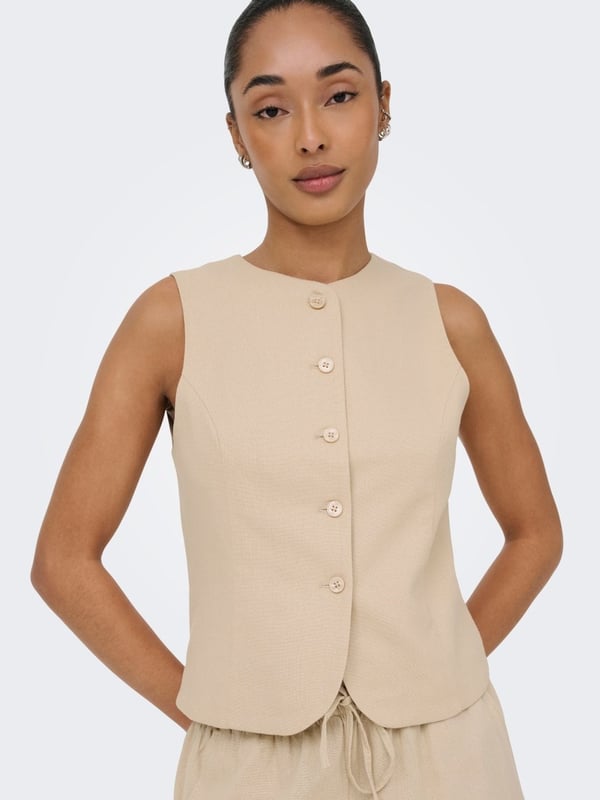Only ONLGOA S/L LINEN BL WAISTCOAT CC TLR Bej Kadın Yelek