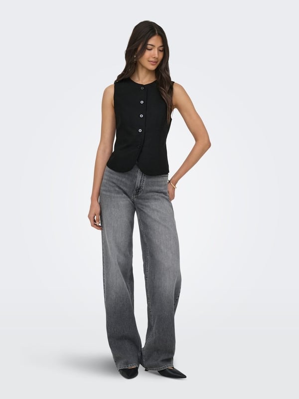 Only ONLGOA S/L LINEN BL WAISTCOAT CC TLR Siyah Kadın Yelek
