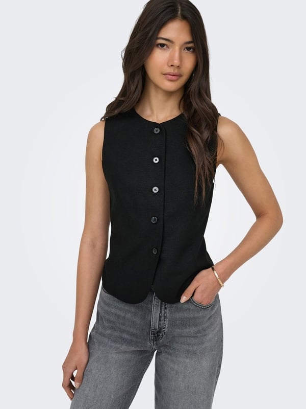 Only ONLGOA S/L LINEN BL WAISTCOAT CC TLR Siyah Kadın Yelek