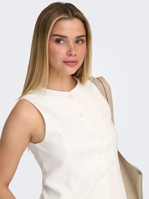 Only ONLGOA S/L LINEN BL WAISTCOAT CC TLR Beyaz Kadın Yelek
