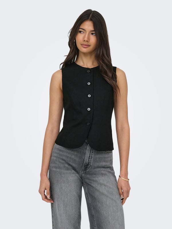 Only ONLGOA S/L LINEN BL WAISTCOAT CC TLR Siyah Kadın Yelek
