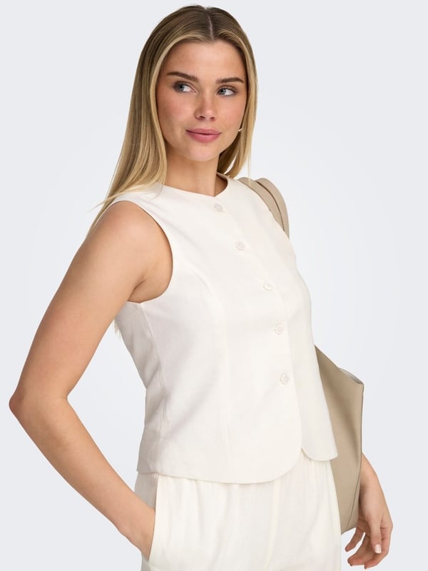 Only ONLGOA S/L LINEN BL WAISTCOAT CC TLR Beyaz Kadın Yelek