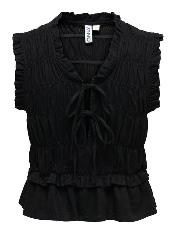 Only ONLGOA S/S LINEN BL FRILL TOP CC PNT Siyah Kadın Bluz