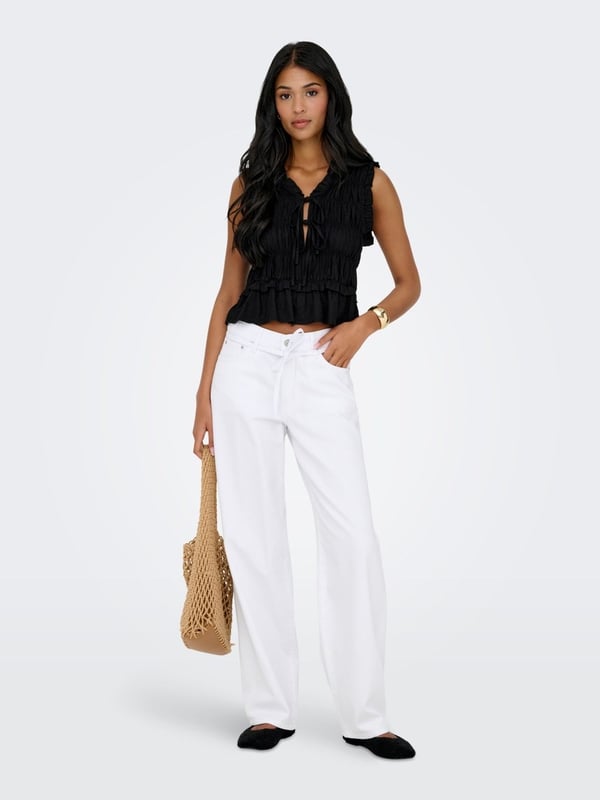 Only ONLGOA S/S LINEN BL FRILL TOP CC PNT Siyah Kadın Bluz