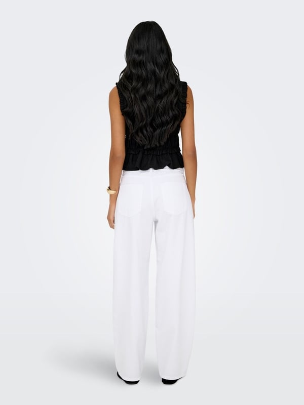 Only ONLGOA S/S LINEN BL FRILL TOP CC PNT Siyah Kadın Bluz