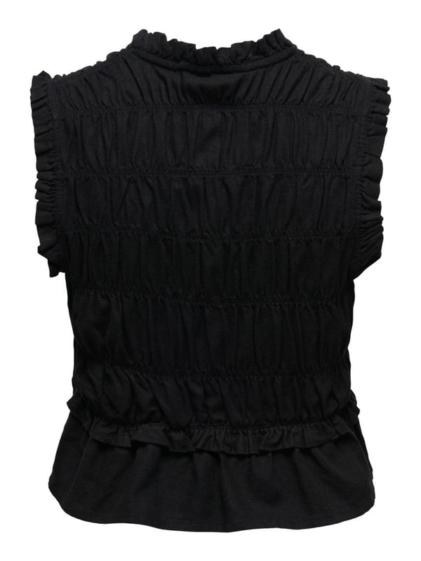 Only ONLGOA S/S LINEN BL FRILL TOP CC PNT Siyah Kadın Bluz