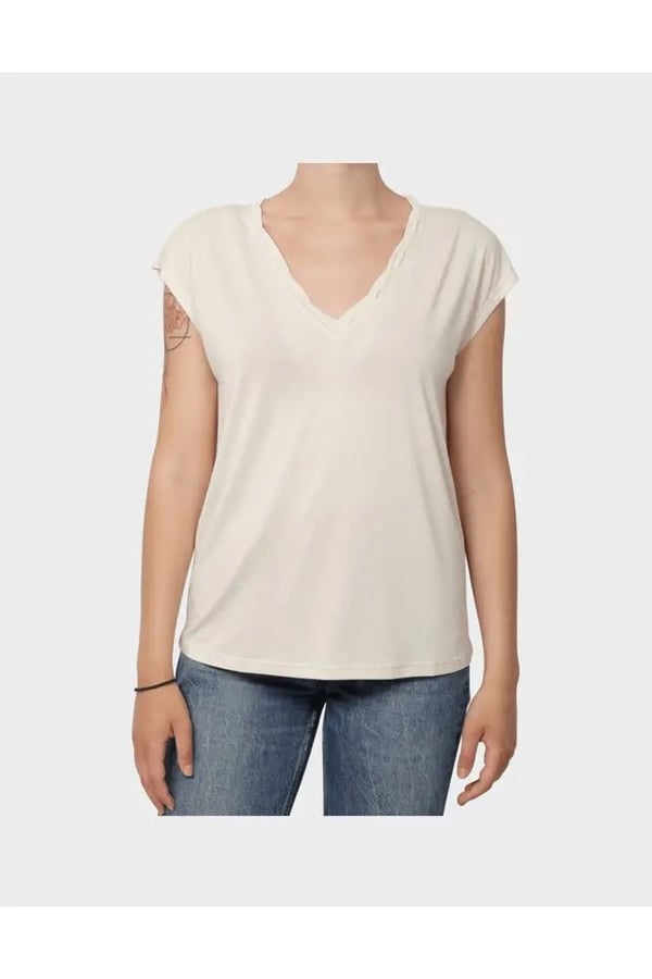 Only ONLHANNAH S/S V-NECK TOP CC JRS Bej Kadın T-Shirt