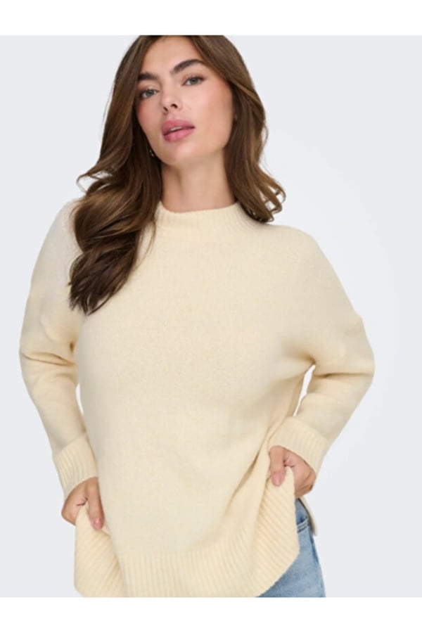 Only ONLHAZEL LS HIGHNECK OVERS RP KNT Bej Kadın Kazak