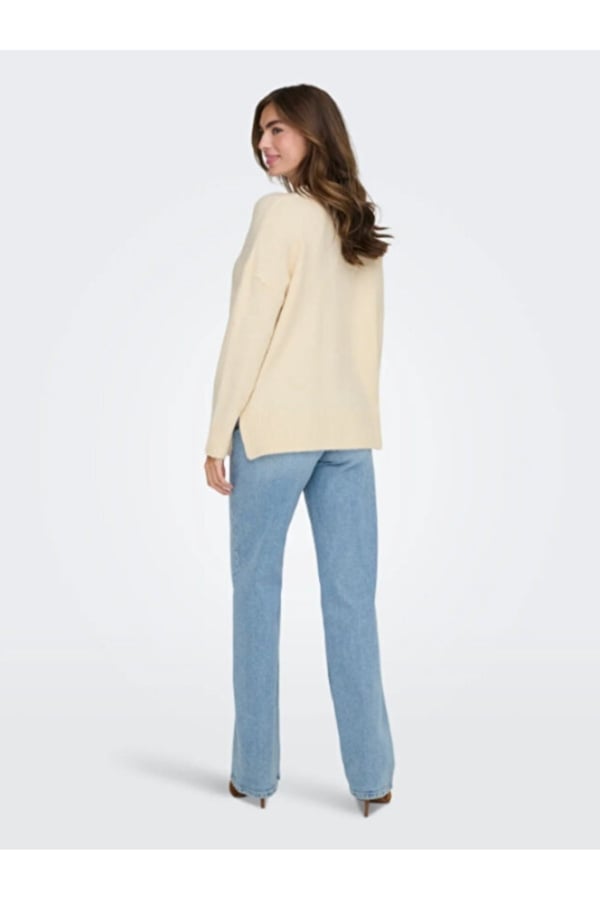 Only ONLHAZEL LS HIGHNECK OVERS RP KNT Bej Kadın Kazak