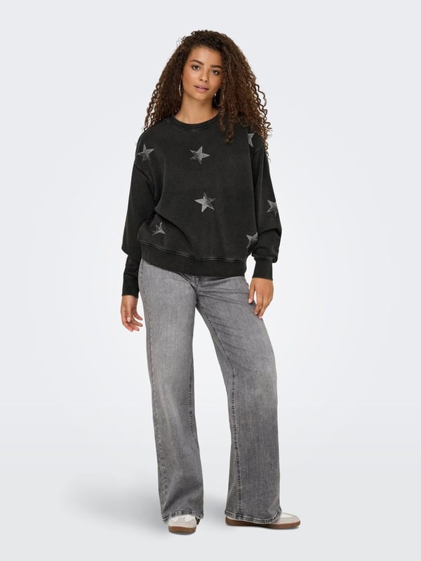 Only ONLINDA L/S O-NECK BOX CC SWT Siyah Kadın Sweatshirt
