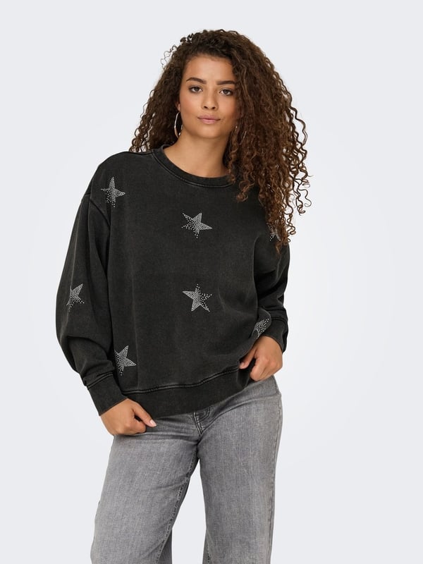 Only ONLINDA L/S O-NECK BOX CC SWT Siyah Kadın Sweatshirt